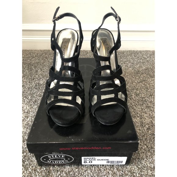 STEVE MADDEN MAKEL BLACK SUEDE HEELS - 8 - Picture 3 of 7